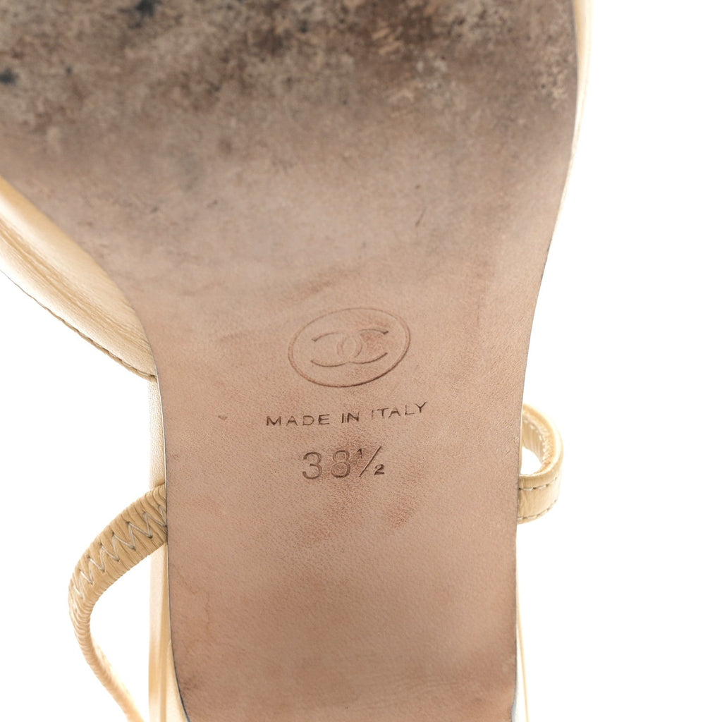 Goatskin Grosgrain Cap Toe CC Slingback Pumps 38.5 Beige Black