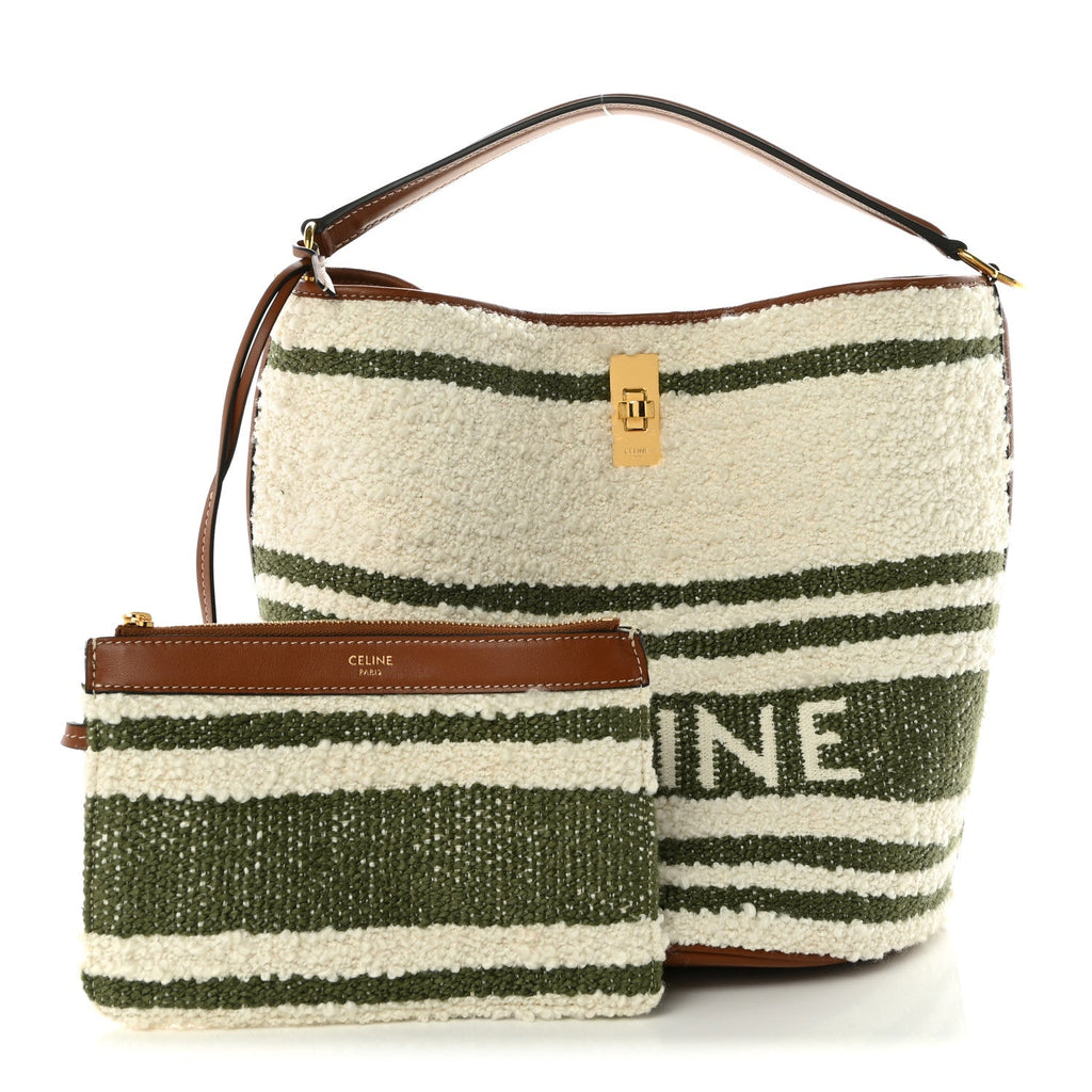 Canvas Smooth Calfskin Logo Bucket 16 Bag Khaki Beige Tan
