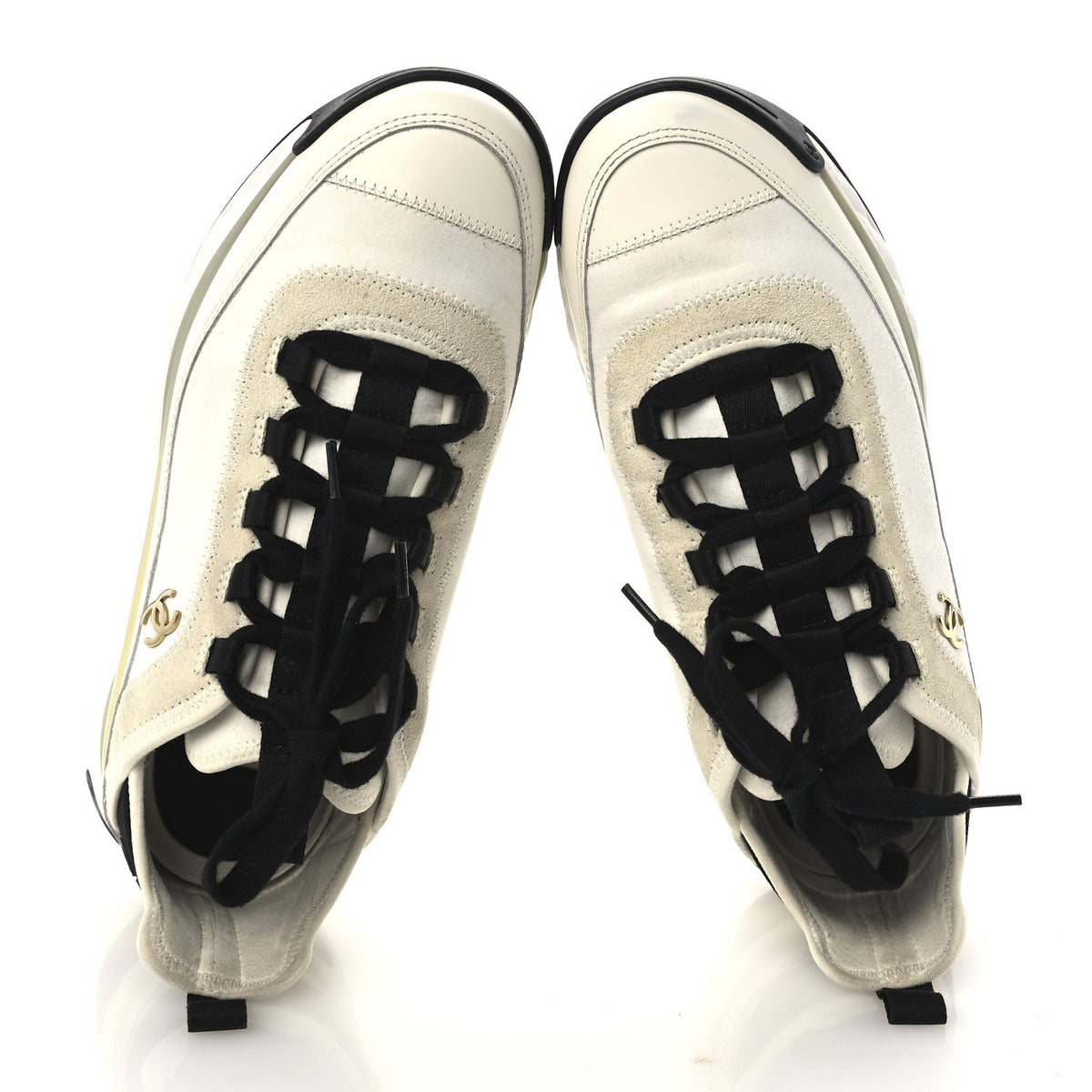 Velvet Calfskin Mixed Fibers CC Sneakers 38.5 Ivory Black
