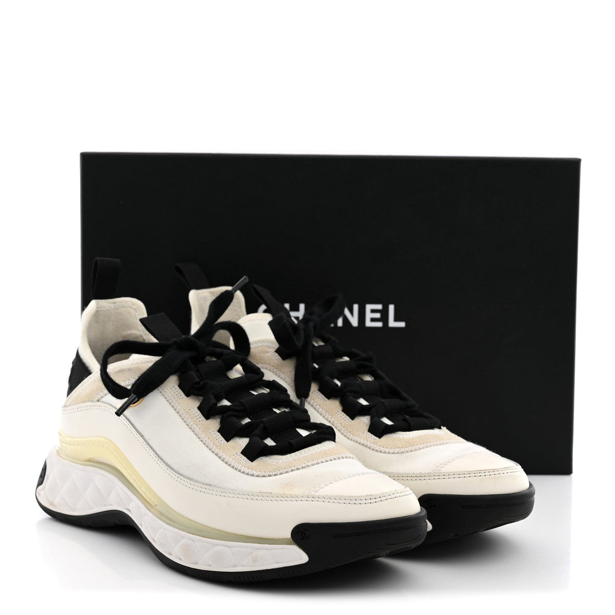 Velvet Calfskin Mixed Fibers CC Sneakers 40 Ivory Black