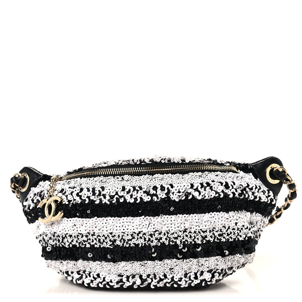 Sequin Coco Cuba Waist Bag Fanny Pack Black White
