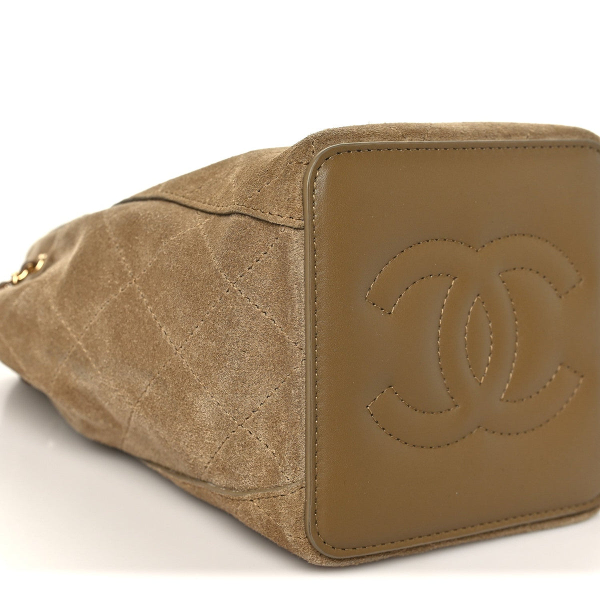 Suede Calfskin Quilted Mini Bucket Bag With Chain Dark Beige