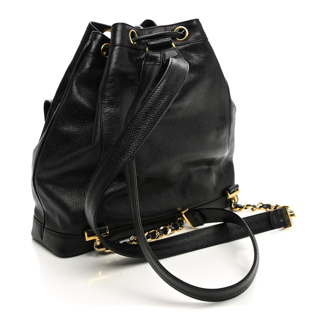 Caviar Drawstring Backpack Bag Black