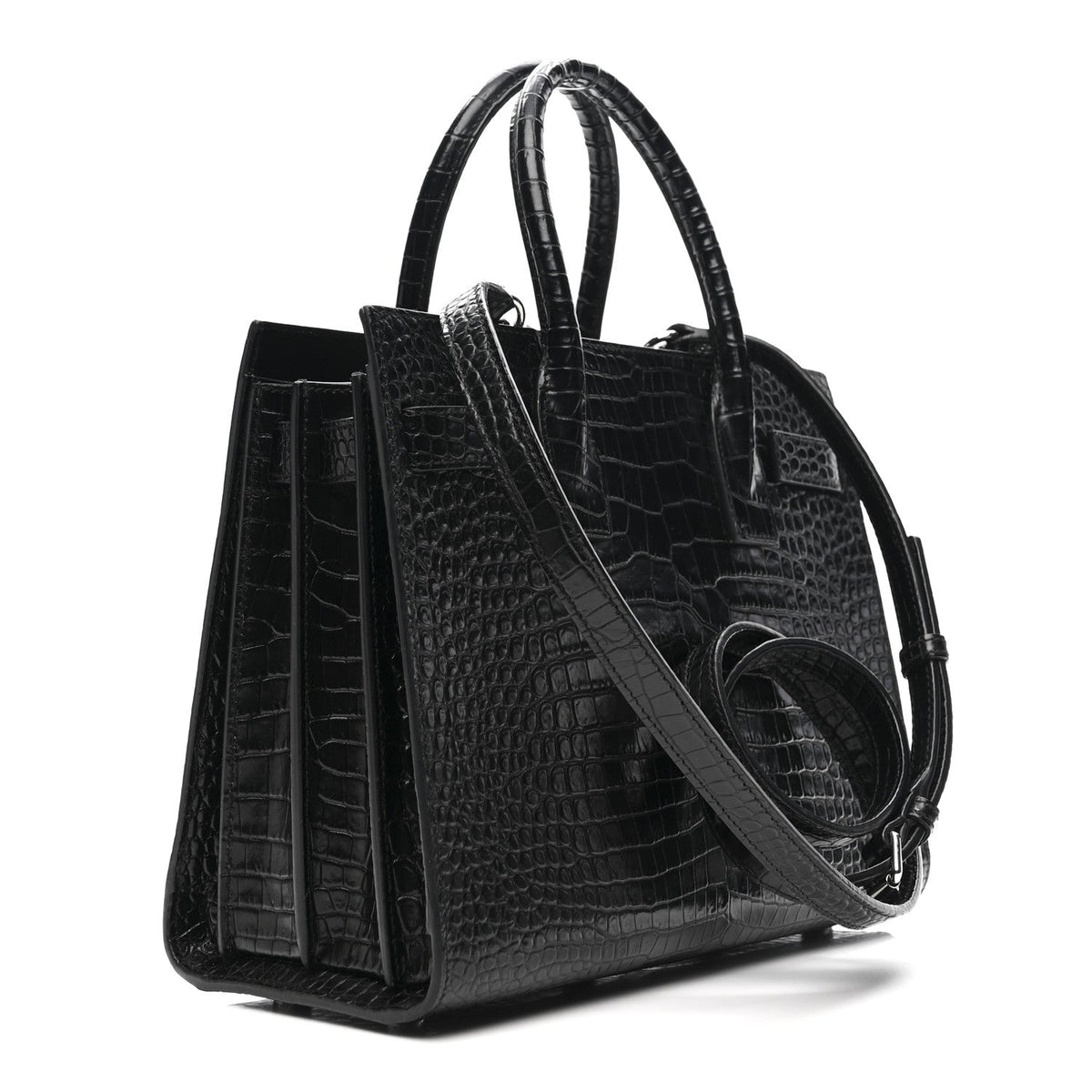 Calfskin Crocodile Embossed Baby Sac De Jour Black