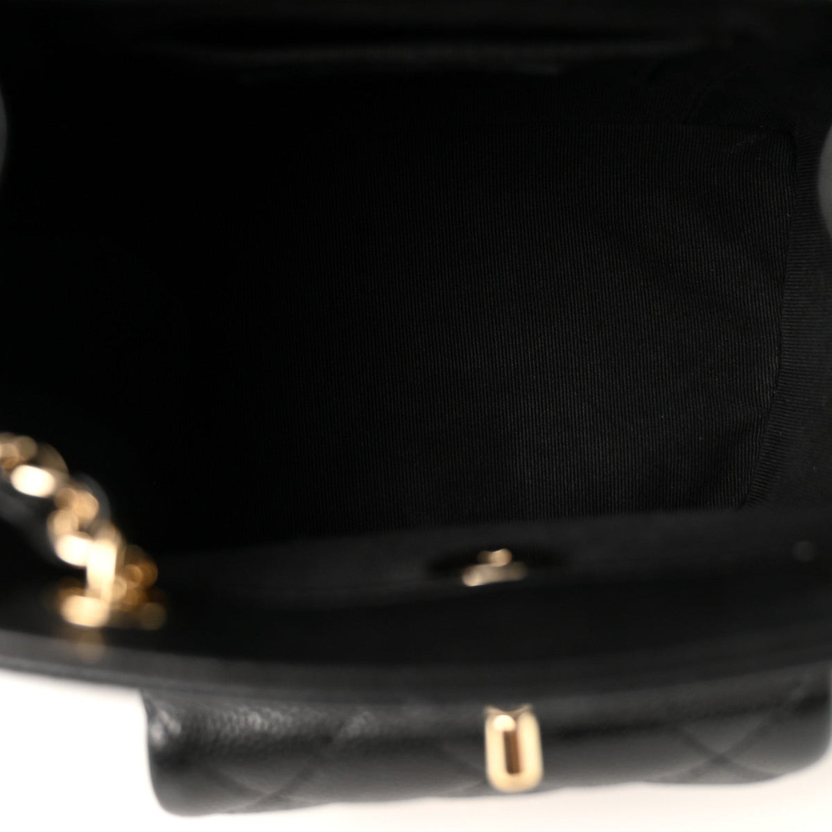 Shiny Caviar Quilted Small Pockets Drawstring Backpack Black