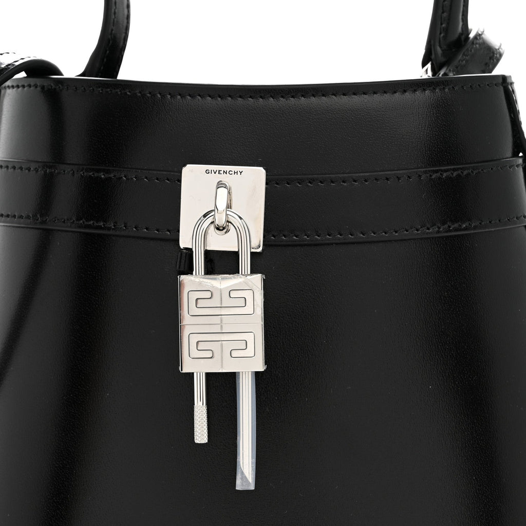 Box Calfskin Shark Lock Bucket Bag Black