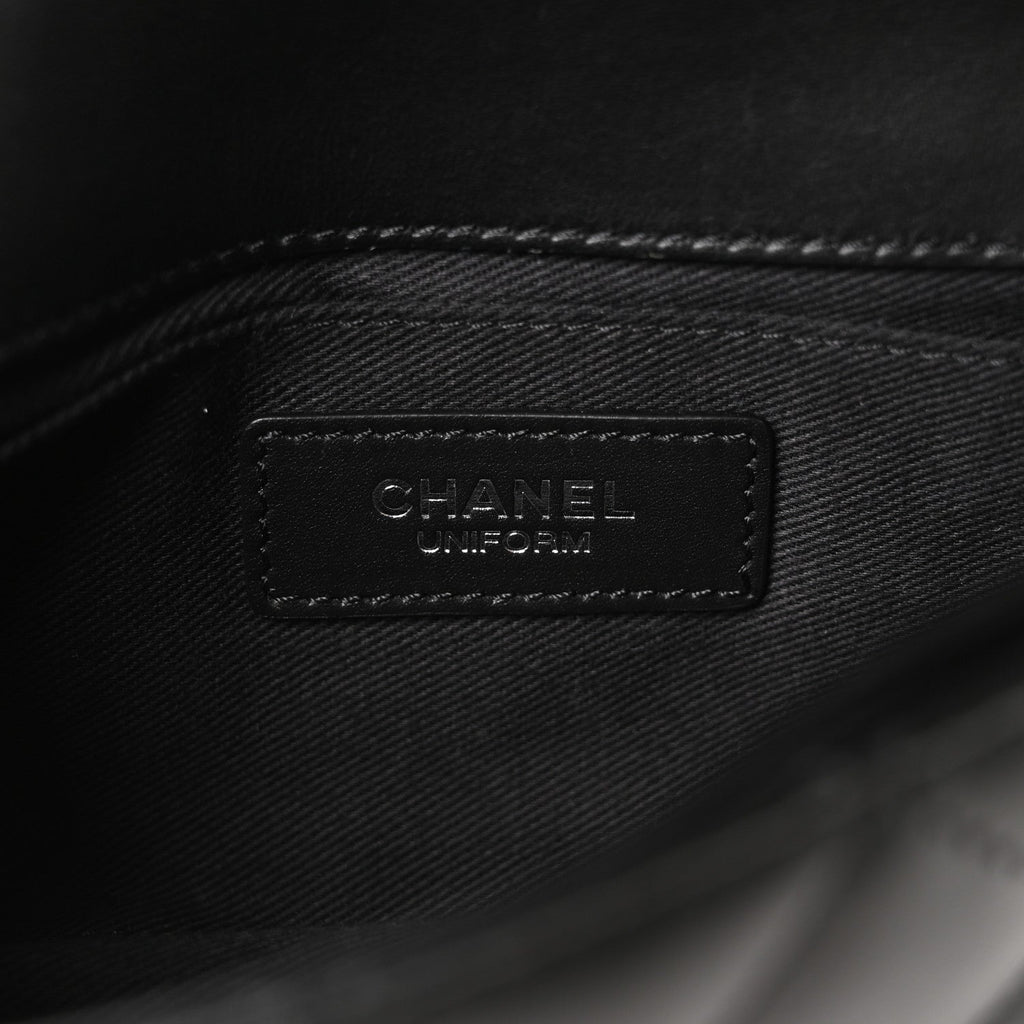 Calfskin Quilted CC Uniform Flap Belt Bag Black