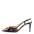 Satin Moire Floral Vlogo Loco Slingback 80mm Pumps 37 Black Multicolor