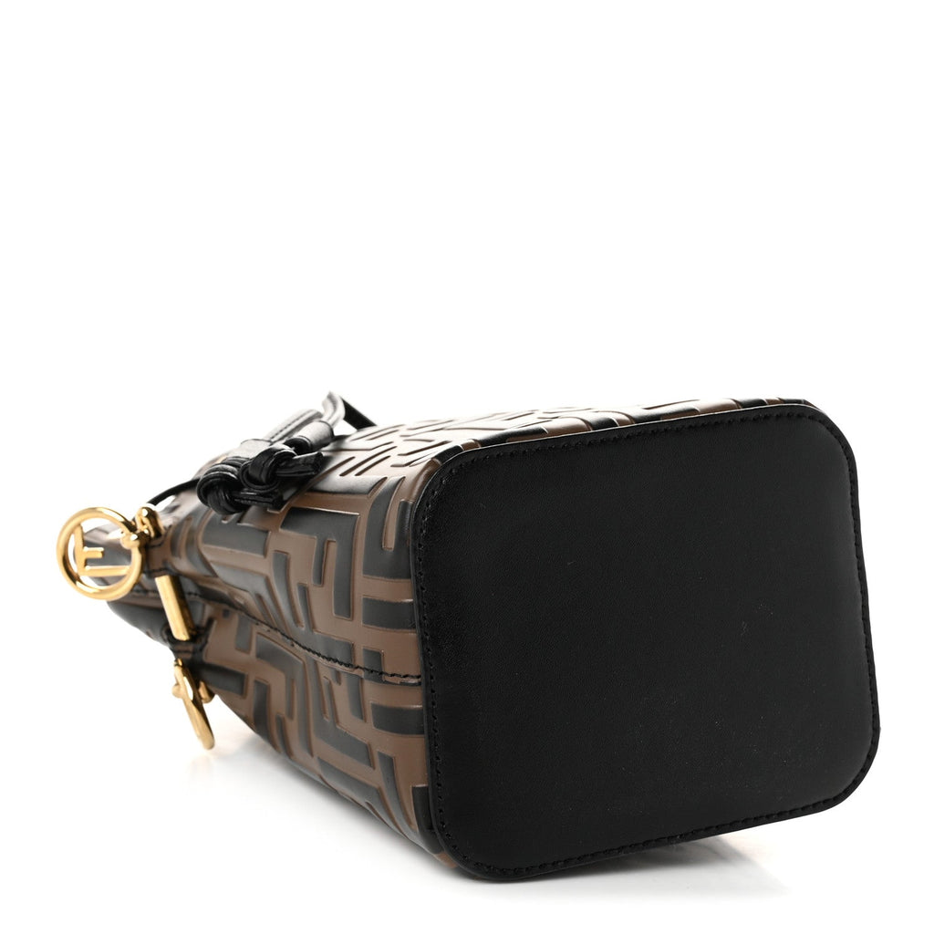 Vitello Liberty F is Fendi Bi-Color FF 1974 Embossed Mini Mon Tresor Bucket Bag Maya Black