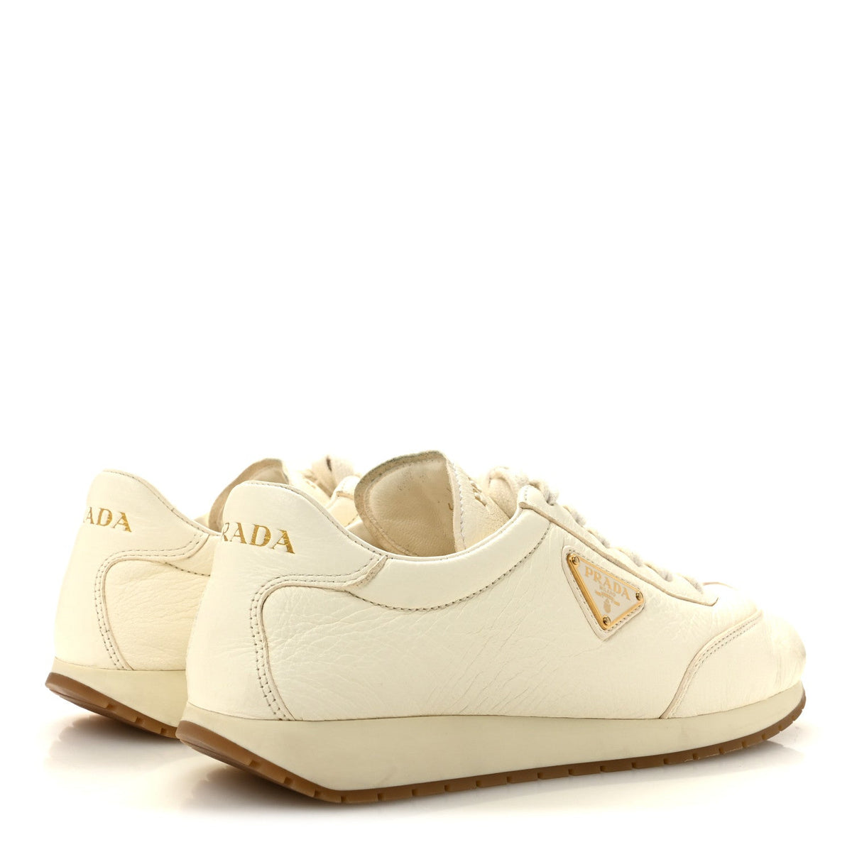 Calfskin Metal Triangle Logo Womens Sneakers 40 Neutral