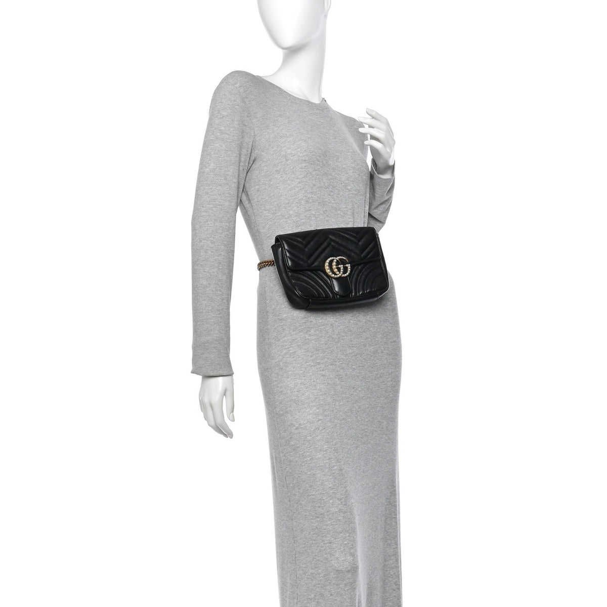 Calfskin Matelasse Pearly GG Marmont Chain Belt Bag Black