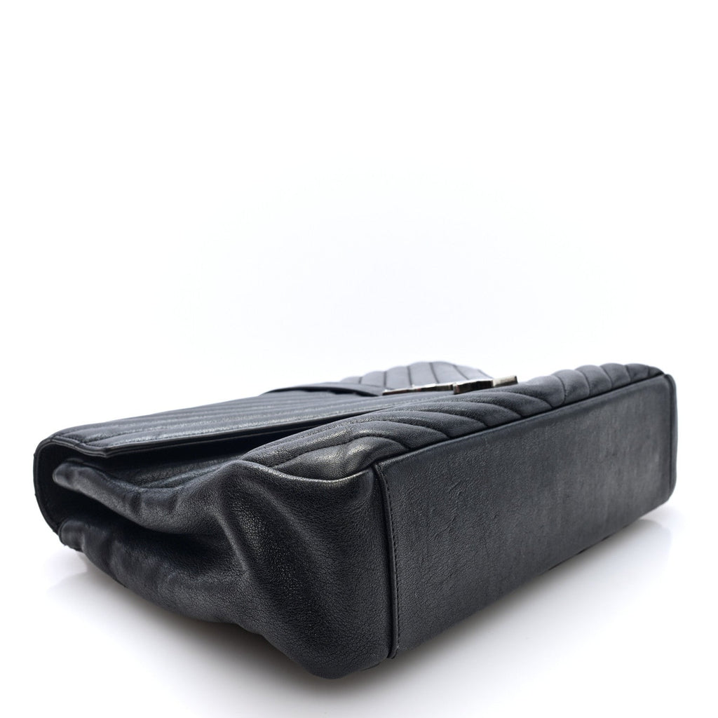 Sheepskin Matelasse Chevron Monogram Large College Satchel Black Tulip