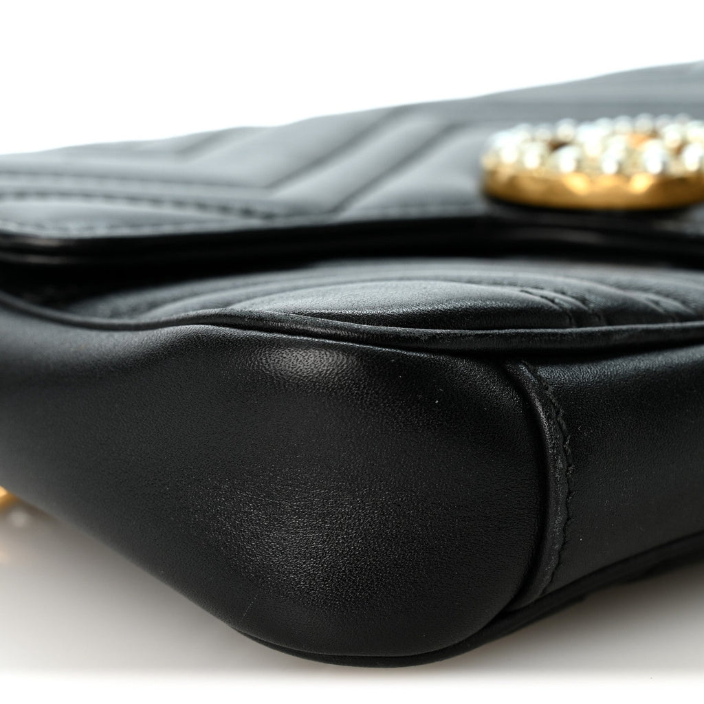 Calfskin Matelasse Pearly GG Marmont Chain Belt Bag Black