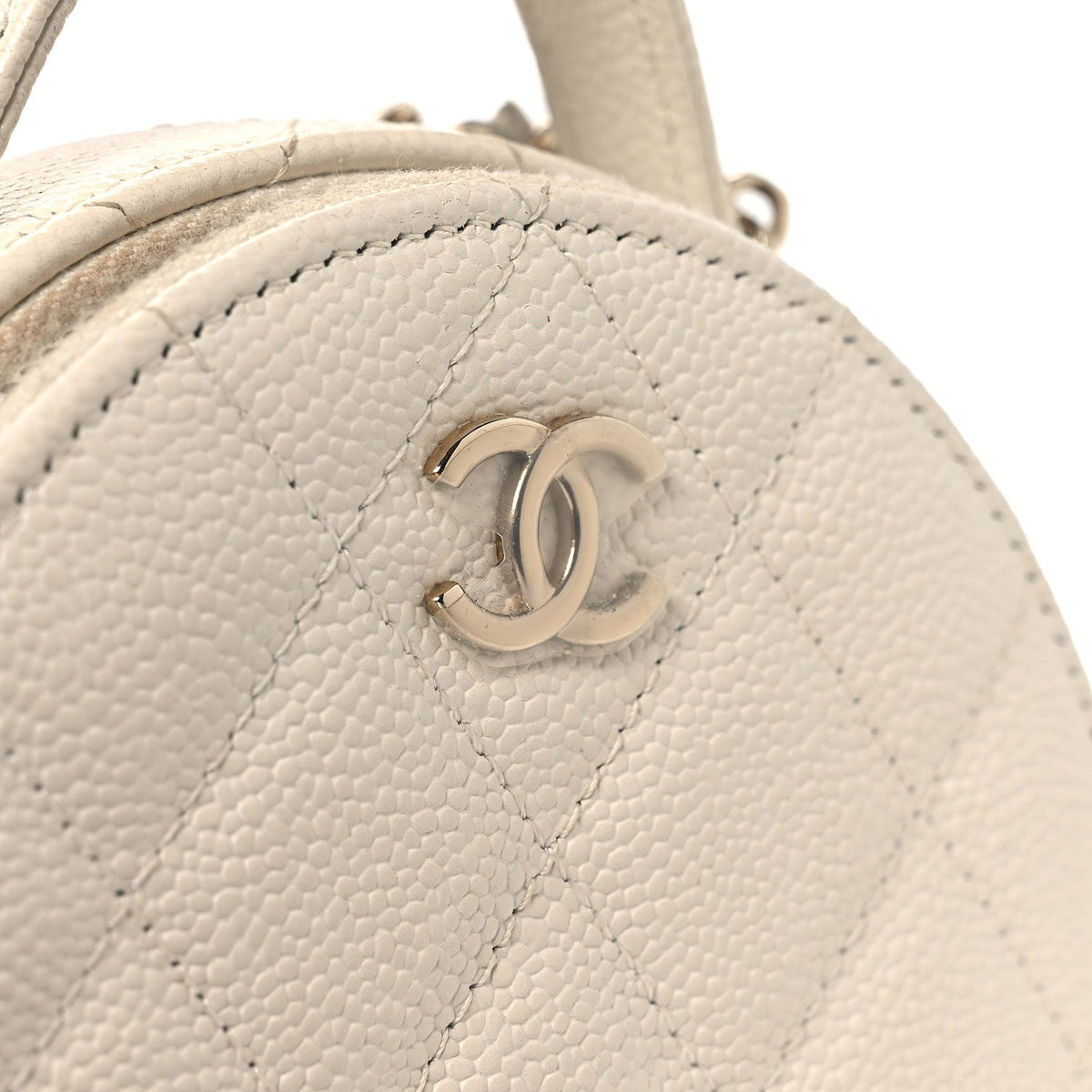 Caviar Quilted Round Handle With Care Vanity With Chain White