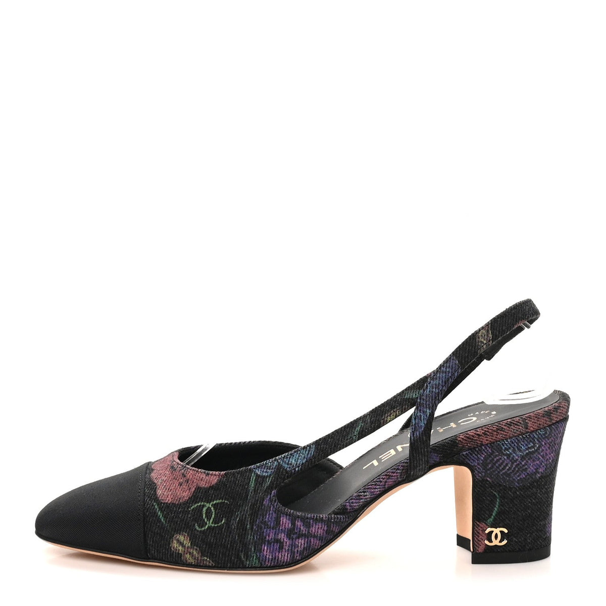 Denim Grosgrain Cap Toe CC Slingback Pumps 37 Charcoal Multicolor