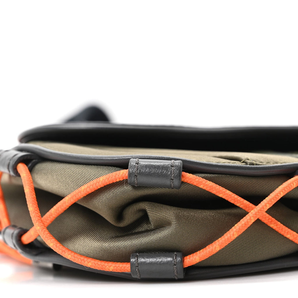 X SACAI Grained Calfskin Technical Fabric Mens Saddle Bag Olive Navy Blue