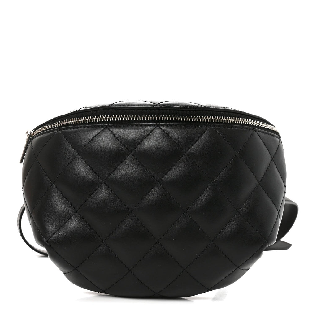 Calfskin Quilted Waist Belt Bag Black