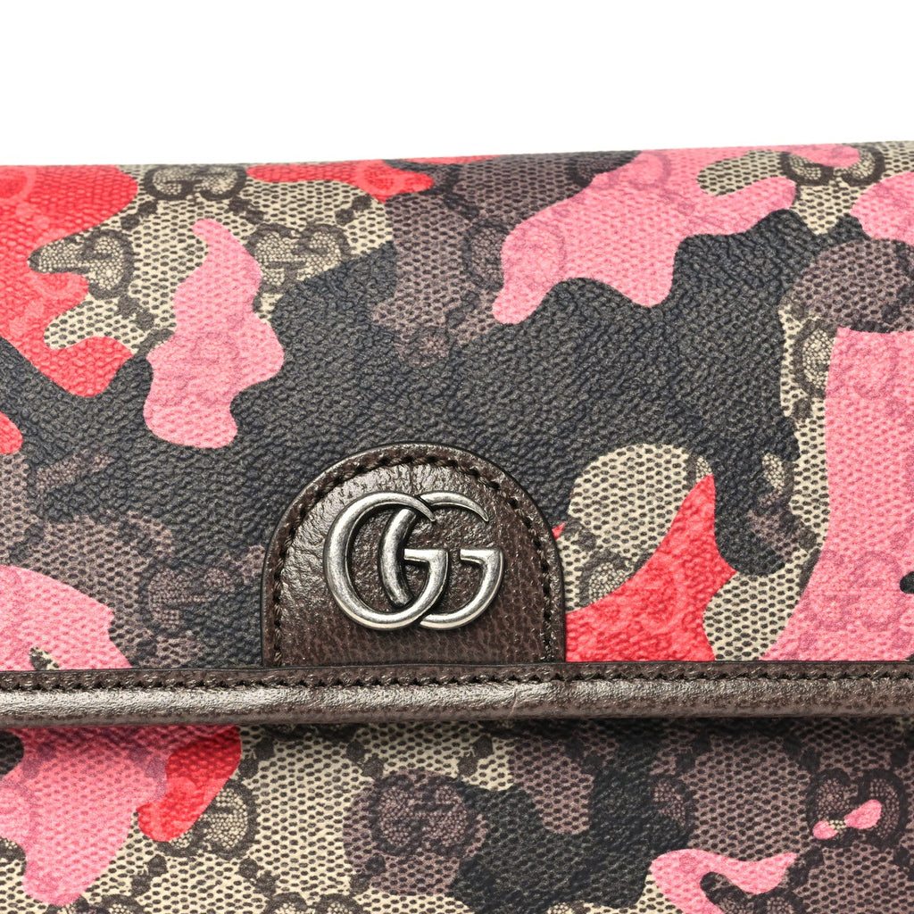 GG Supreme Monogram Camouflage Textured Dollar Calfskin Ophidia Belt Bag Beige Ebony Pink Red