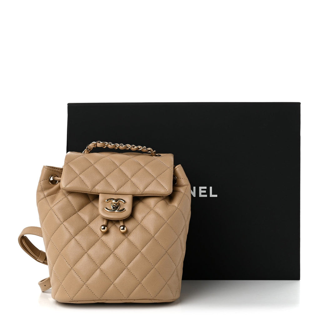 Caviar Quilted Mini Urban Spirit Backpack Beige