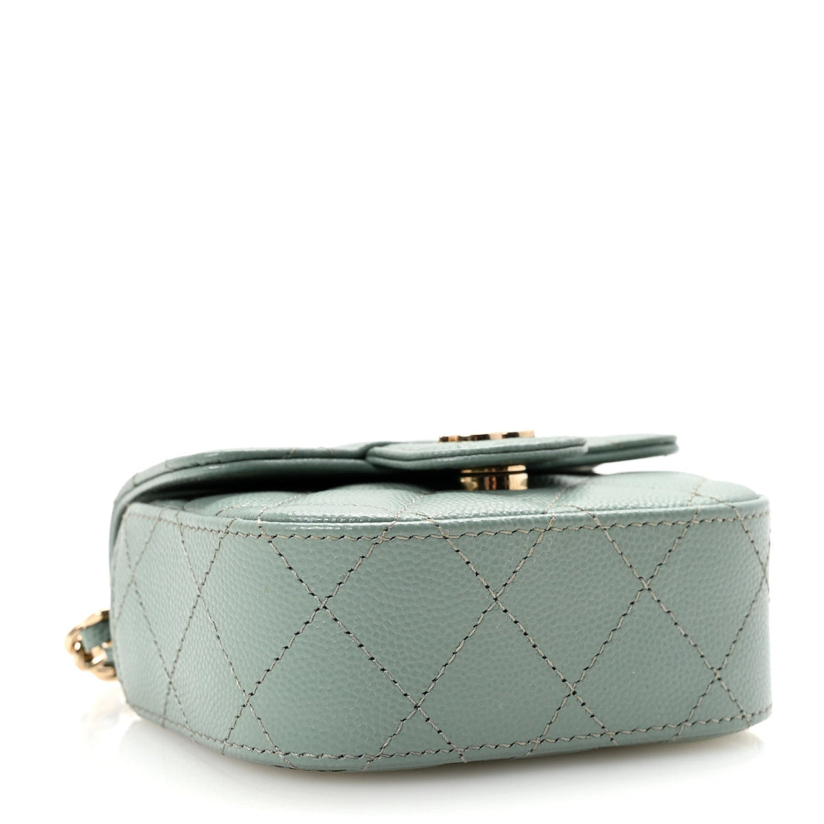 Caviar Quilted Mini Clutch With Chain Light Green