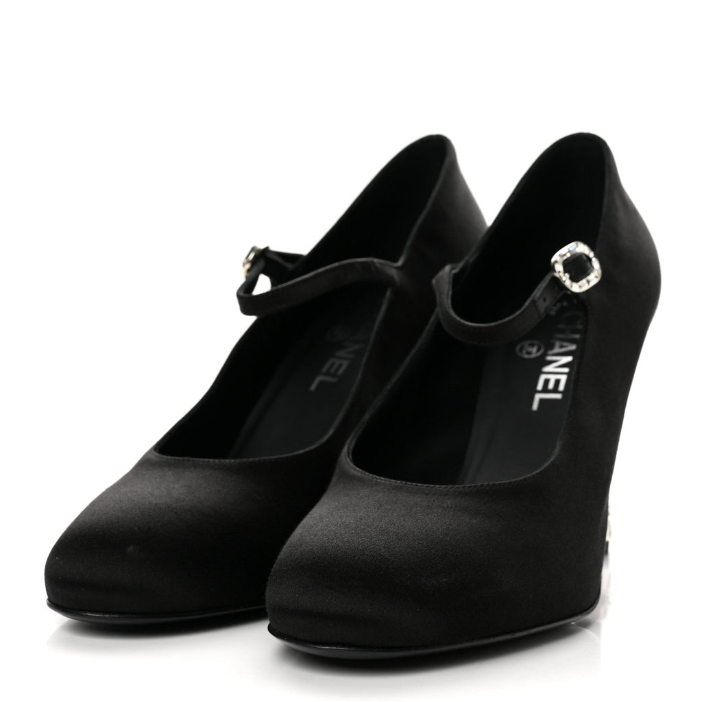 Satin Crystal Mary Jane Pumps 39 Black