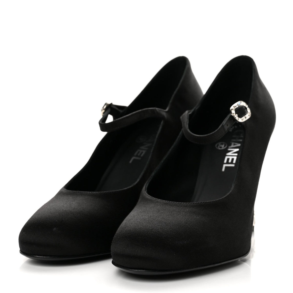 Satin Crystal Mary Jane Pumps 39 Black