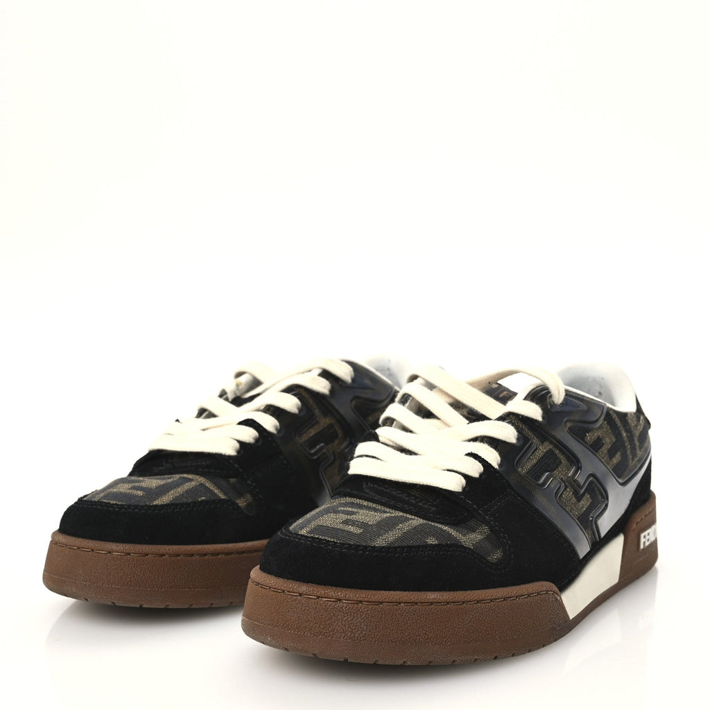 Suede Calfskin Zucca Fendi Match Low Top Sneakers 37.5 Tobacco Black