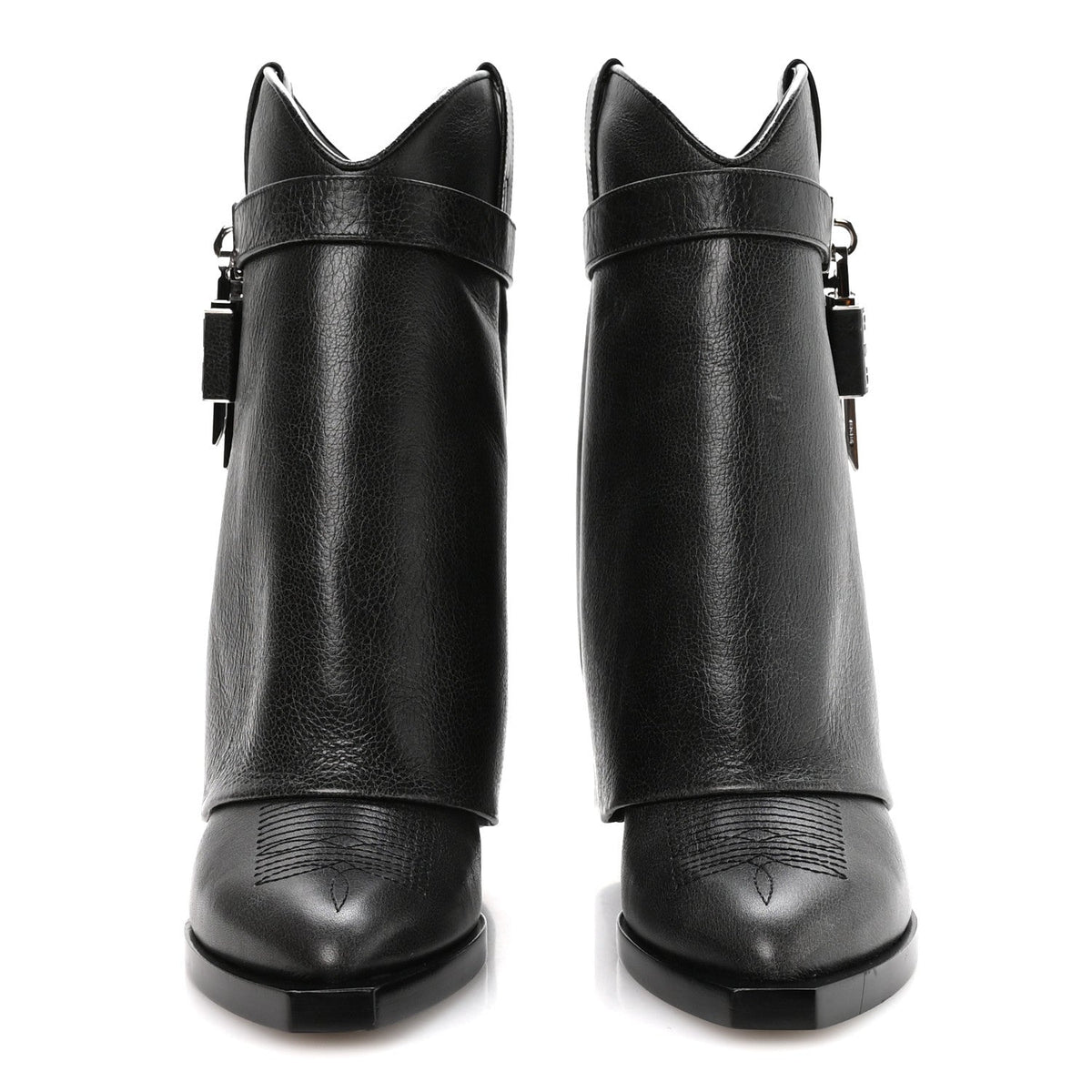 Aged Calfskin Cowboy Shark Lock Ankle 37 Black