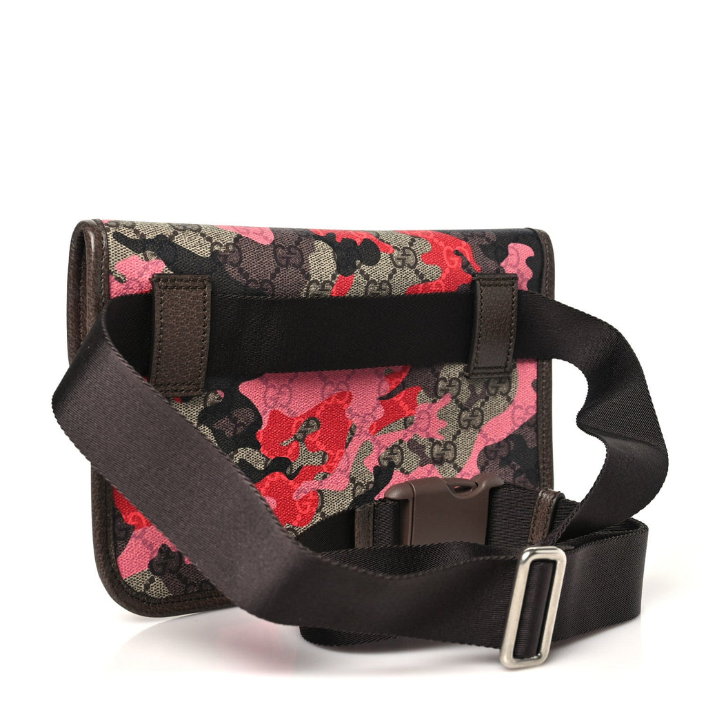 GG Supreme Monogram Camouflage Textured Dollar Calfskin Ophidia Belt Bag Beige Ebony Pink Red