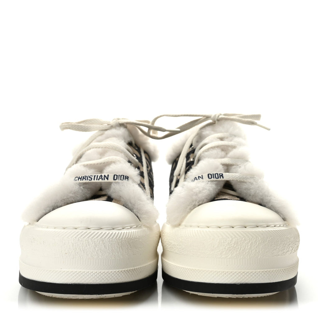 Canvas Oblique Shearling Walk'N'Dior Platform Sneakers  39 Deep Blue