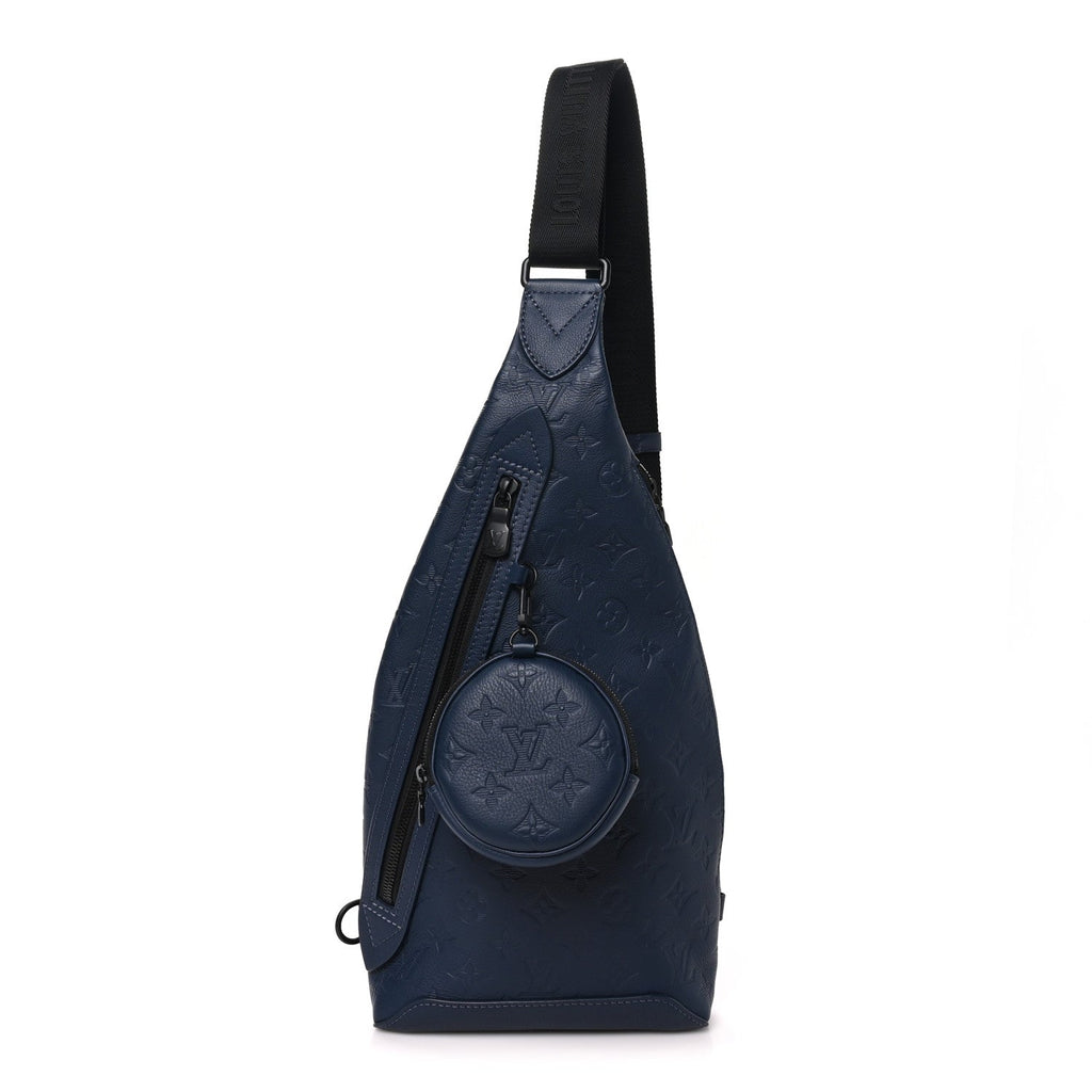Calfskin Shadow Monogram Duo Slingbag Navy