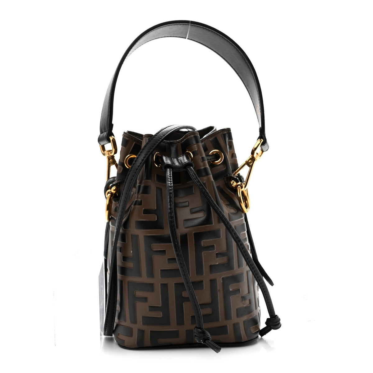 Vitello Liberty F is Fendi Bi-Color FF 1974 Embossed Mini Mon Tresor Bucket Bag Maya Black