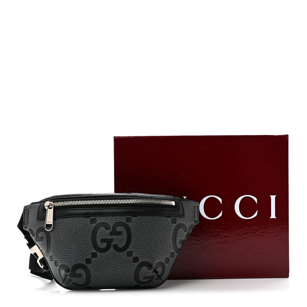 Piuma Calfskin Jumbo GG Embossed Small Belt Bag Dark Grey Black