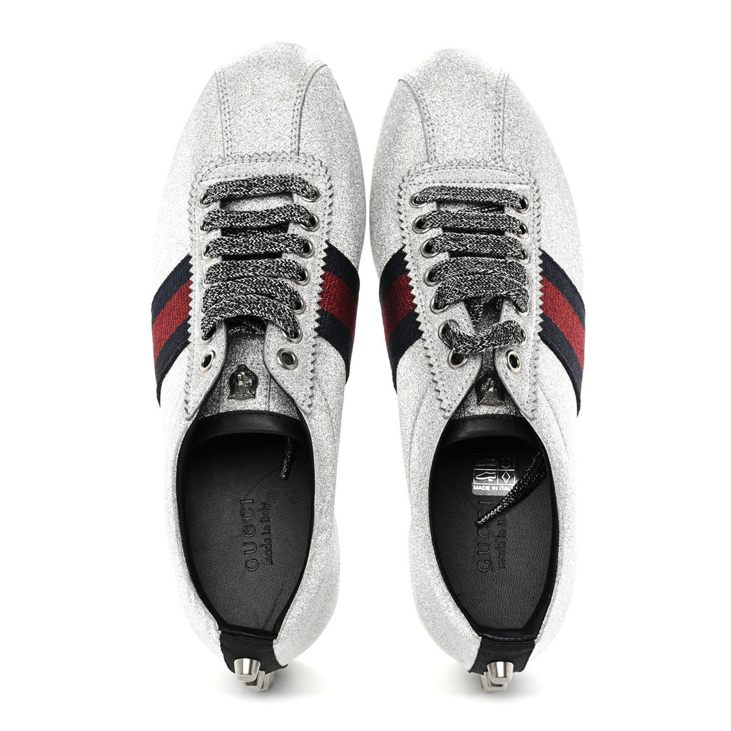 Glitter Fabric Studded Web Womens Sneakers 38 Silver