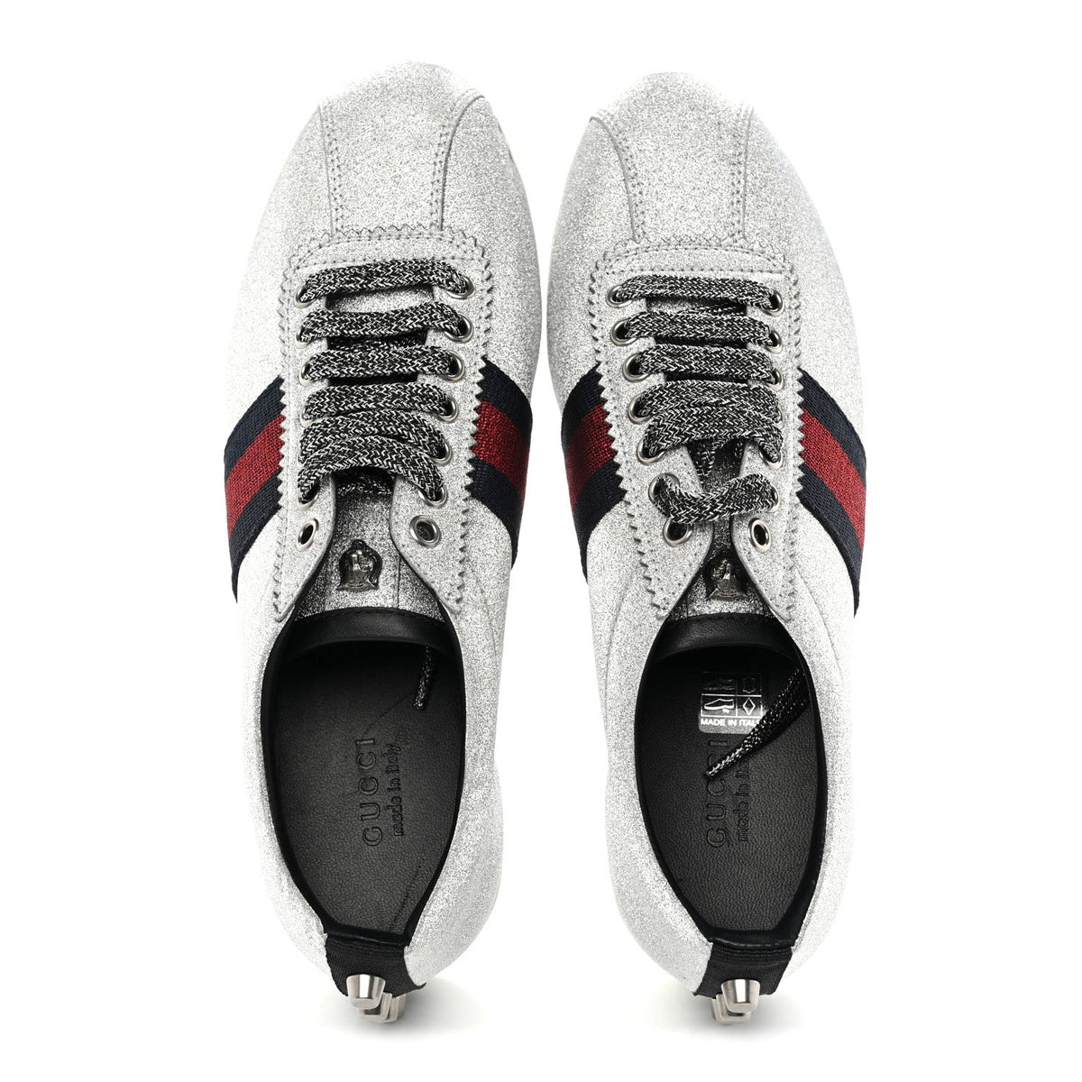Glitter Fabric Studded Web Womens Sneakers 38 Silver