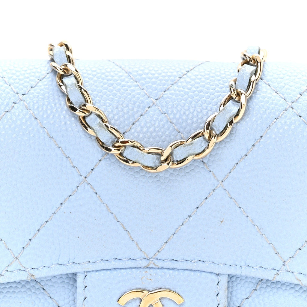 Caviar Quilted Mini Chain Belt Bag Light Blue