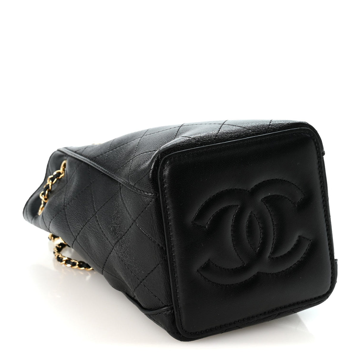 Lambskin Quilted Mini Bucket Bag With Chain  Black