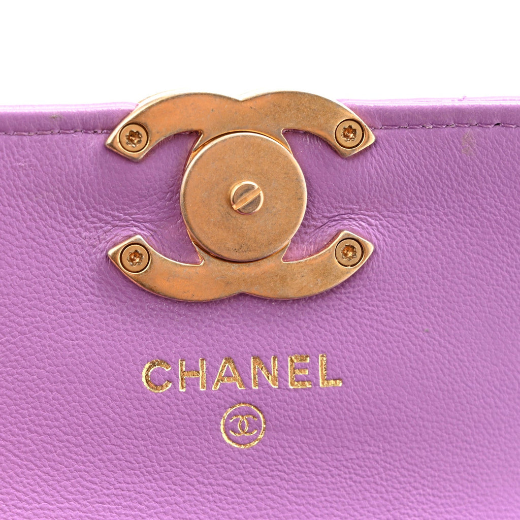 Lambskin Lacquered Metal Quilted Flap Chain Belt Bag Purple