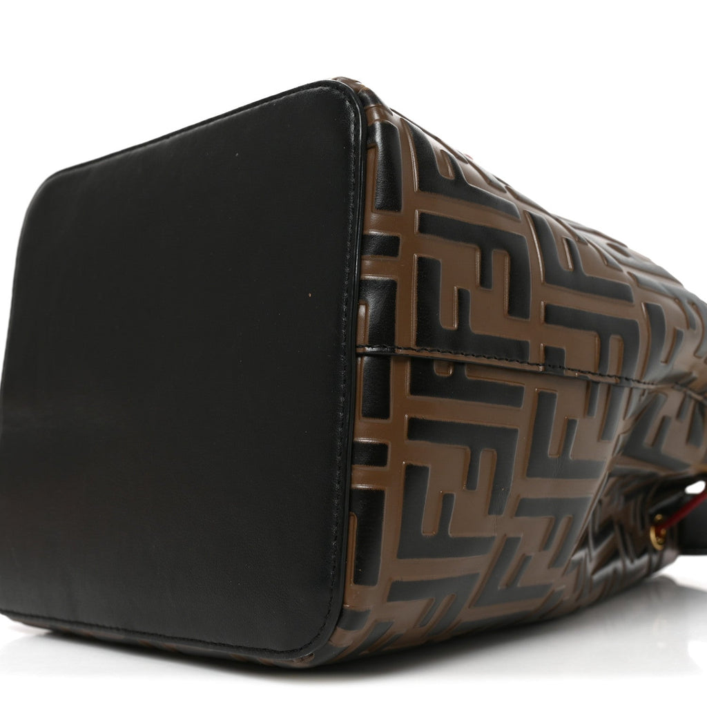 Vitello Grace F is Fendi Bi-Color FF 1974 Embossed Grande Mon Tresor Bucket Bag Maya Black Fragola
