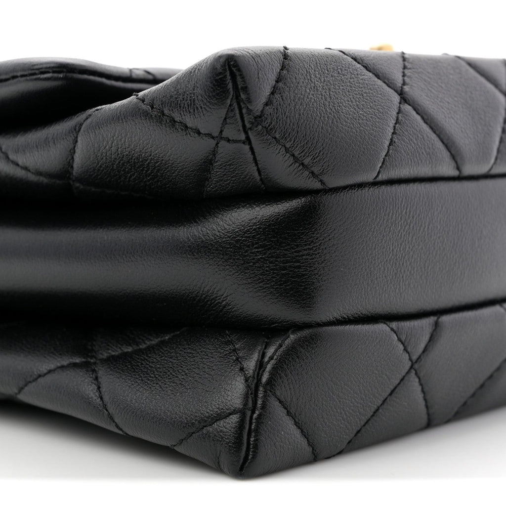 Calfskin Quilted Mini Chain Strap Flap Black