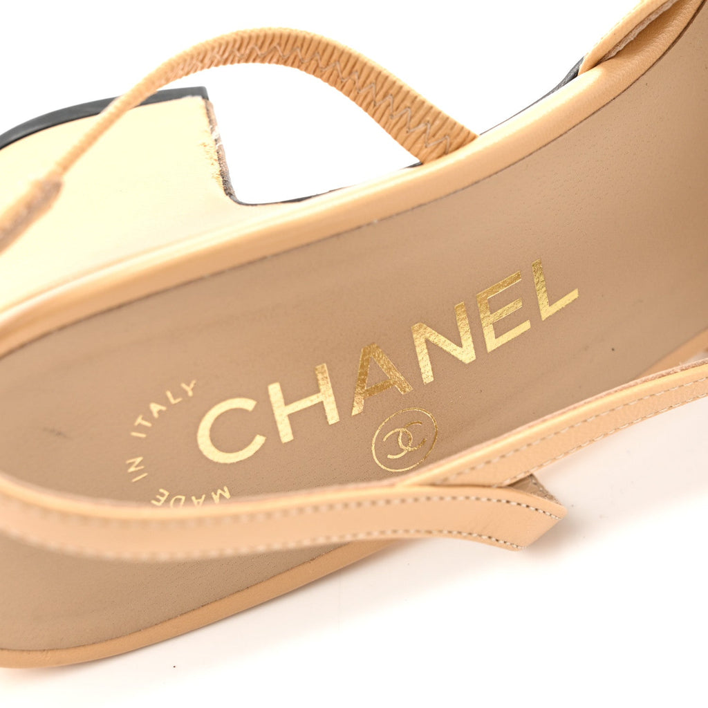 Goatskin Grosgrain Cap Toe CC Slingback Pumps 39 Beige Black