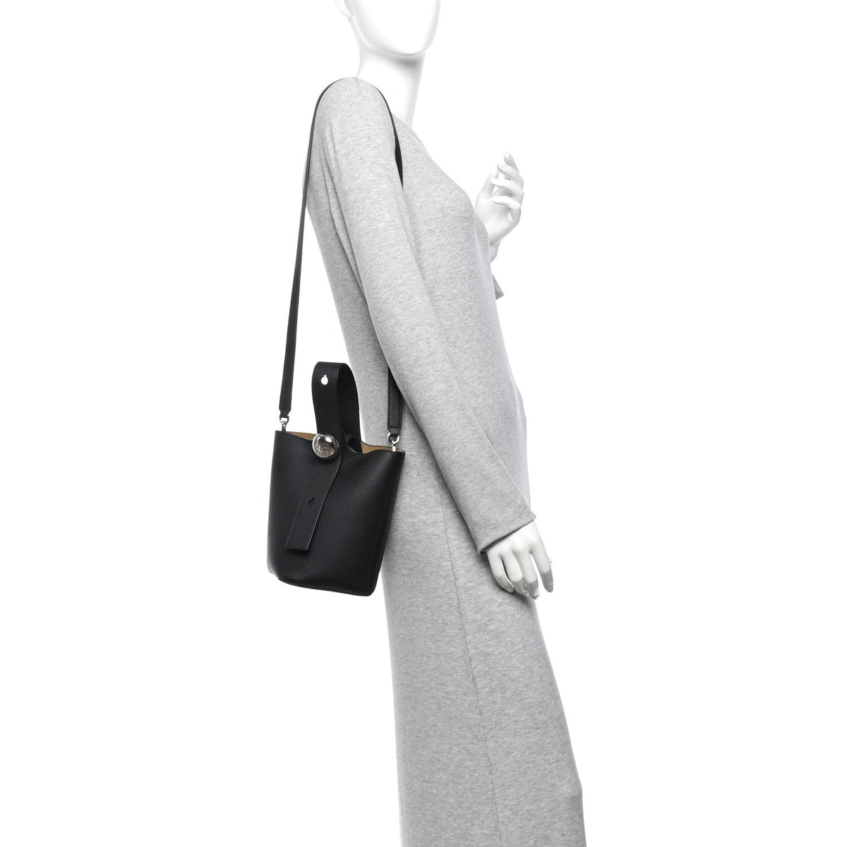 Soft Grained Calfskin Mini Pebble Bucket Bag Black