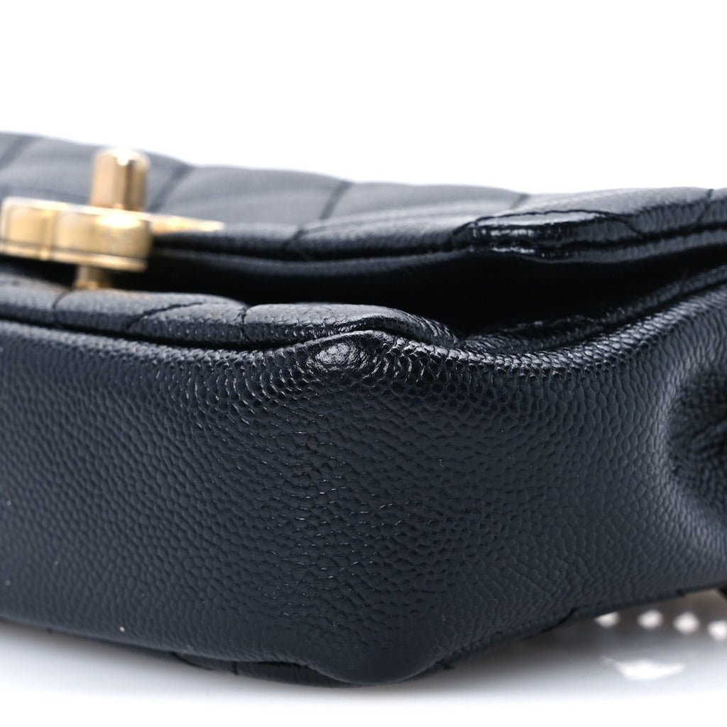 Shiny Caviar Quilted Chain Melody Waist Belt Bag Black