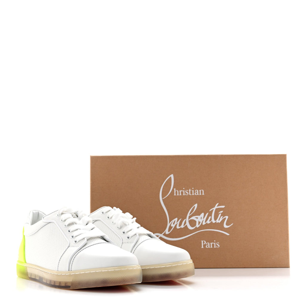 Calfskin Perforated Womens Fun Vieira Orlato Flat Sneakers 39.5 White Fluo Yellow