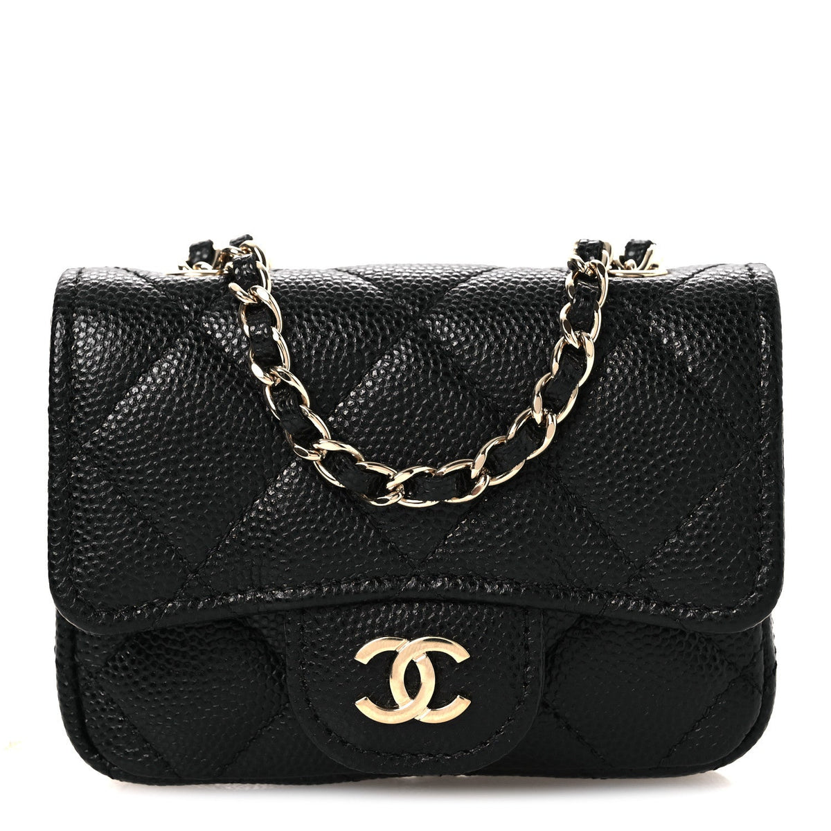 Caviar Quilted Mini Chain Belt Bag Black
