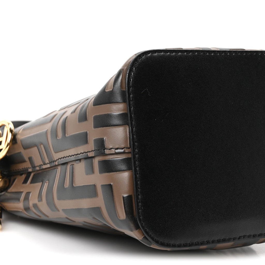 Vitello Liberty F is Fendi Bi-Color FF 1974 Embossed Mini Mon Tresor Bucket Bag Maya Black