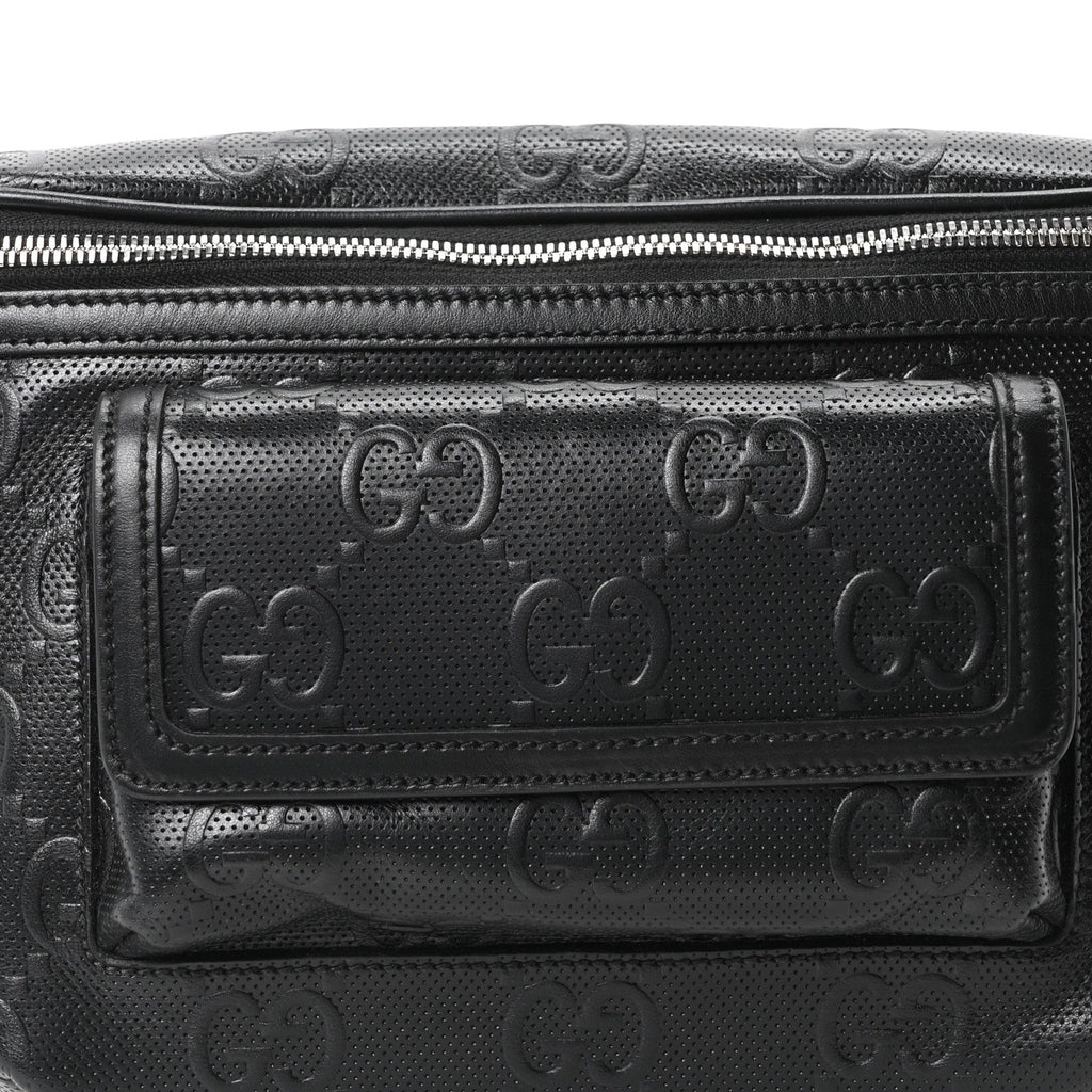Calfskin GG Tennis Embossed Pocket Belt Bag Black