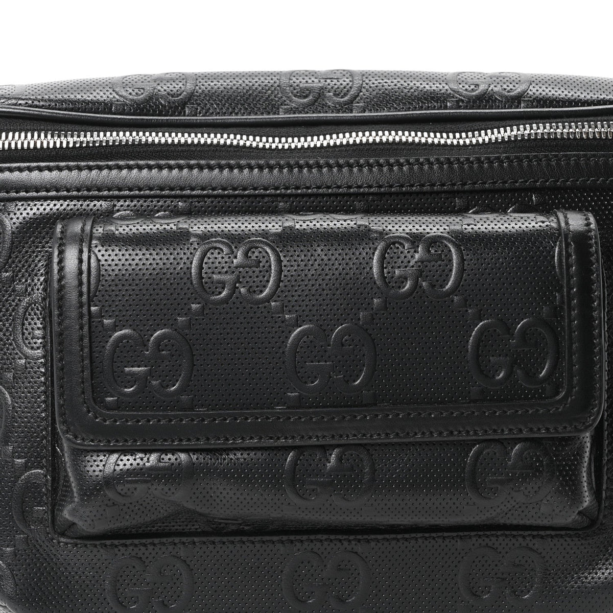 Calfskin GG Tennis Embossed Pocket Belt Bag Black
