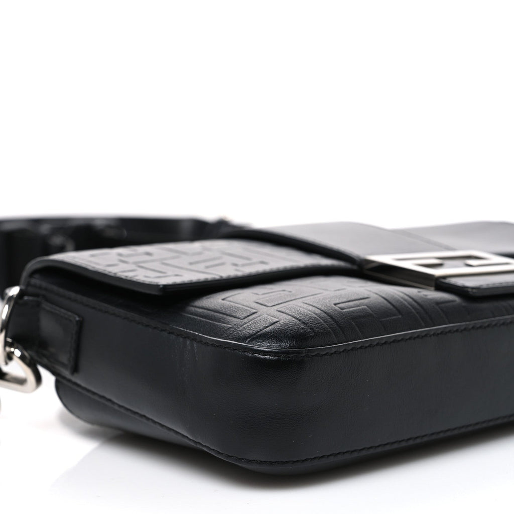 Vitello Grace FF Gradient Embossed Belt Baguette Bag Black