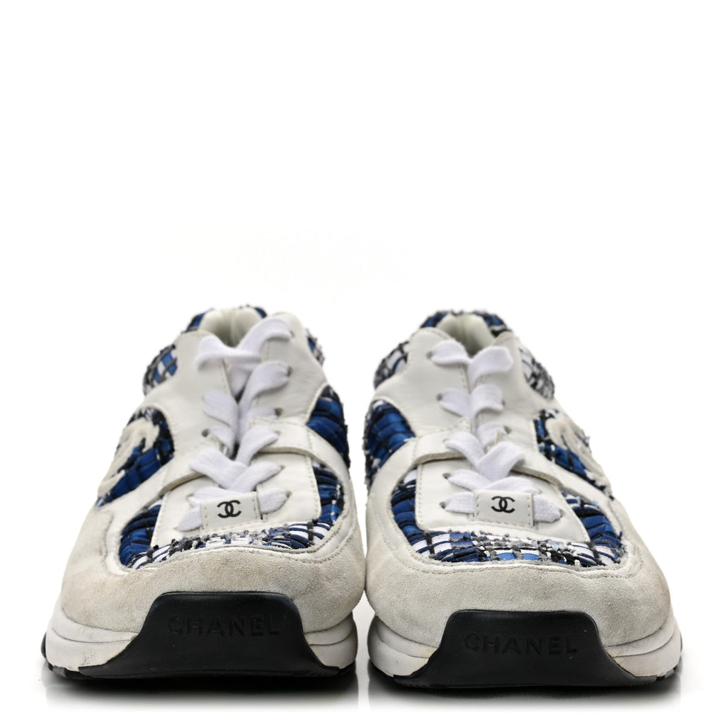 Tweed Suede Calfskin Womens CC Sneakers 41 Dark Blue Black Grey White